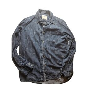 American Eagle Blue Denim Embroidered Diamond Button Down Shirt Small